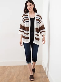 Open Stitch Knit Neutral Stripe Kimono Sweater
