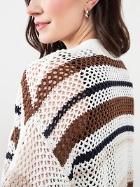 Open Stitch Knit Neutral Stripe Kimono Sweater