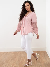 Petite Crochet-Insert Button Blouse