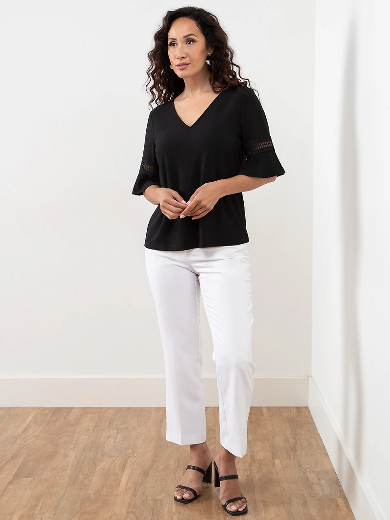 Petite Flared Sleeve Black Top