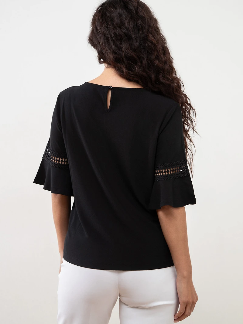 Petite Flared Sleeve Black Top