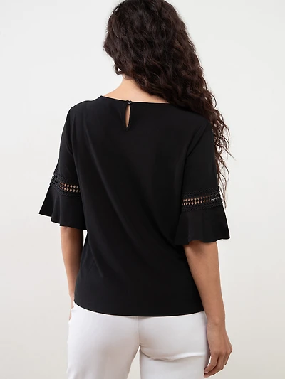 Petite Flared Sleeve Black Top
