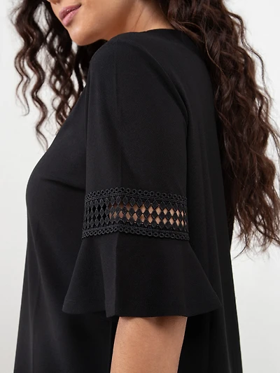 Petite Flared Sleeve Black Top