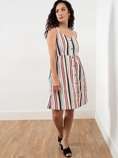 Petite Linen Stripe V-Neck Dress in Stripe