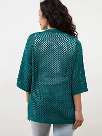 Petite Open Stitch Knit Peacock Kimono Sweater