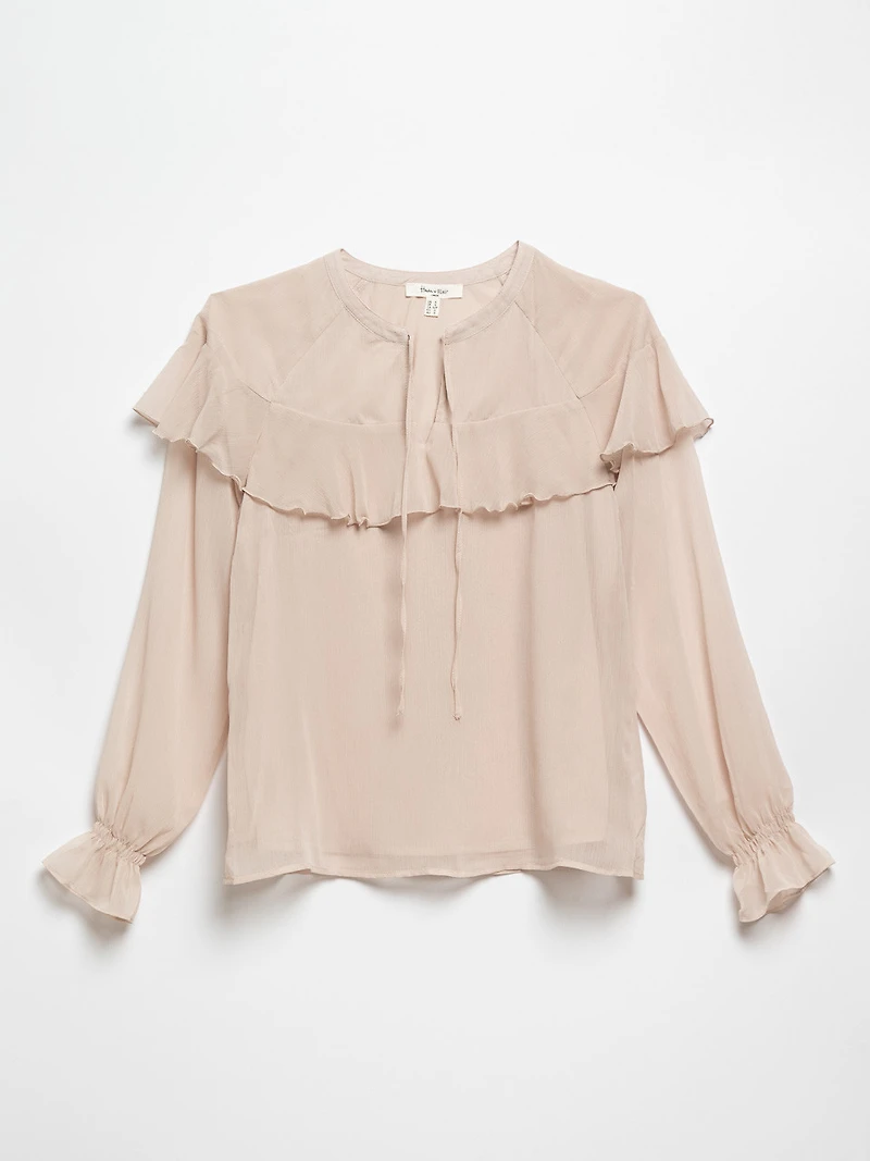 Raglan Flounce Chiffon Blouse in Sand by Haver + Blair