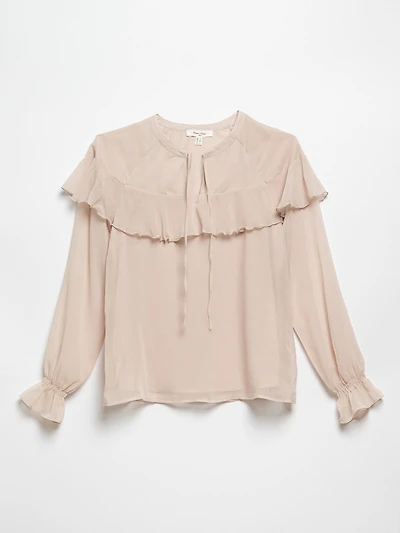 Raglan Flounce Chiffon Blouse in Sand by Haver + Blair