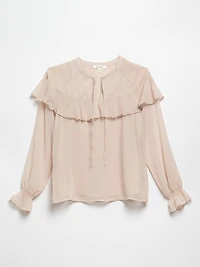 Raglan Flounce Chiffon Blouse in Sand by Haver + Blair