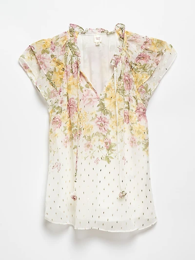 Ruffle Border Print Chiffon Blouse in Floral