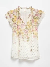 Ruffle Border Print Chiffon Blouse in Floral