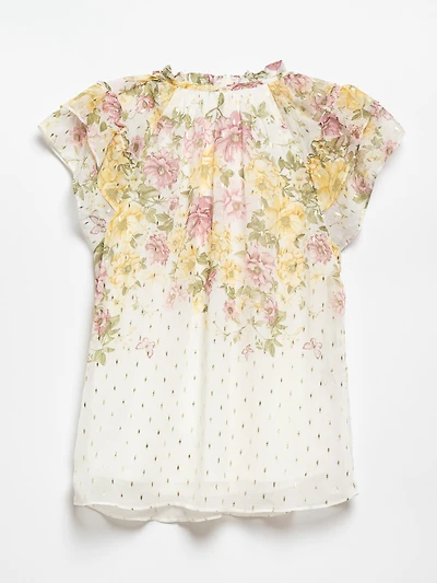 Ruffle Border Print Chiffon Blouse in Floral