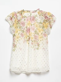Ruffle Border Print Chiffon Blouse in Floral