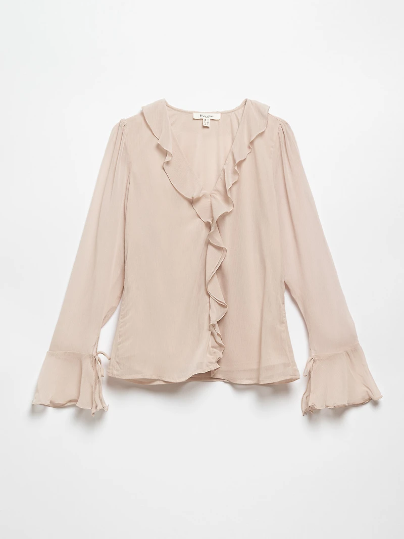 Ruffle Chiffon Popover Blouse in Sand by Haver + Blair