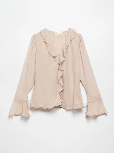 Ruffle Chiffon Popover Blouse in Sand by Haver + Blair