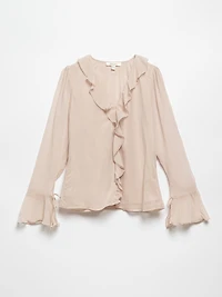Ruffle Chiffon Popover Blouse in Sand by Haver + Blair
