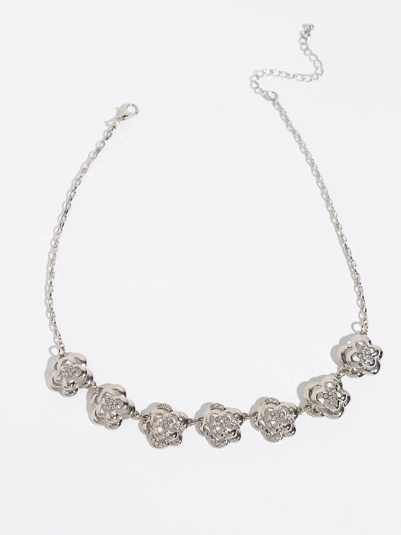 Short 3D Silver Flower Necklace