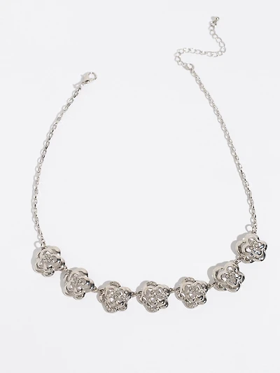 Short 3D Silver Flower Necklace