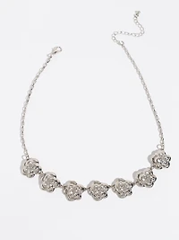 Short 3D Silver Flower Necklace