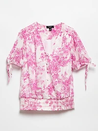 Short Sleeve Ivory/Pink Smock Bottom Blouse by Haver