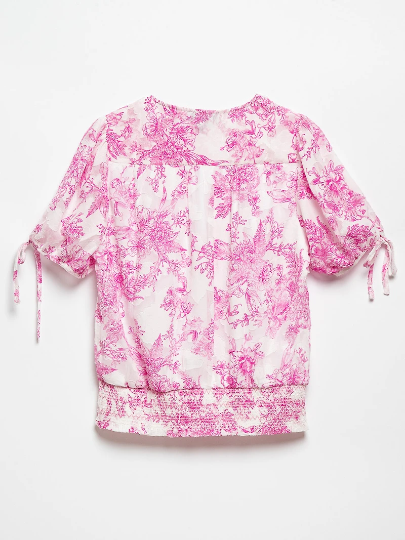 Short Sleeve Ivory/Pink Smock Bottom Blouse by Haver
