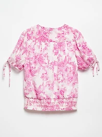 Short Sleeve Ivory/Pink Smock Bottom Blouse by Haver