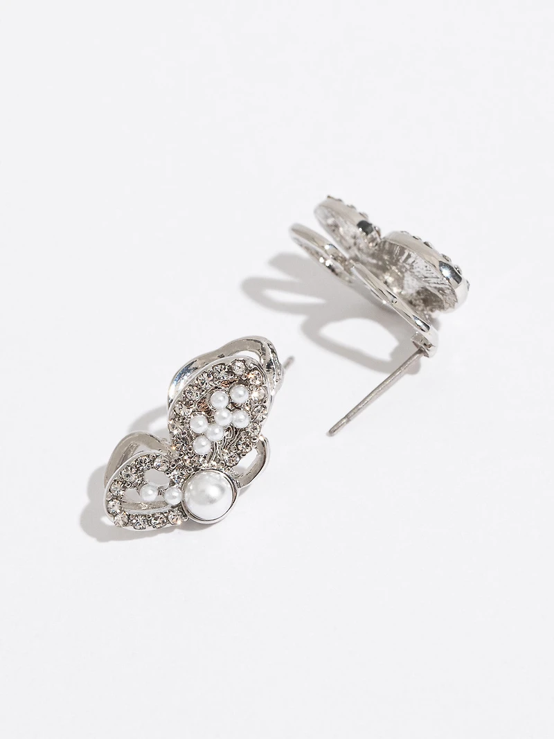 Silver & Pearl Butterfly Stud Earrings