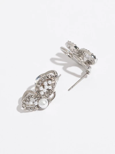 Silver & Pearl Butterfly Stud Earrings