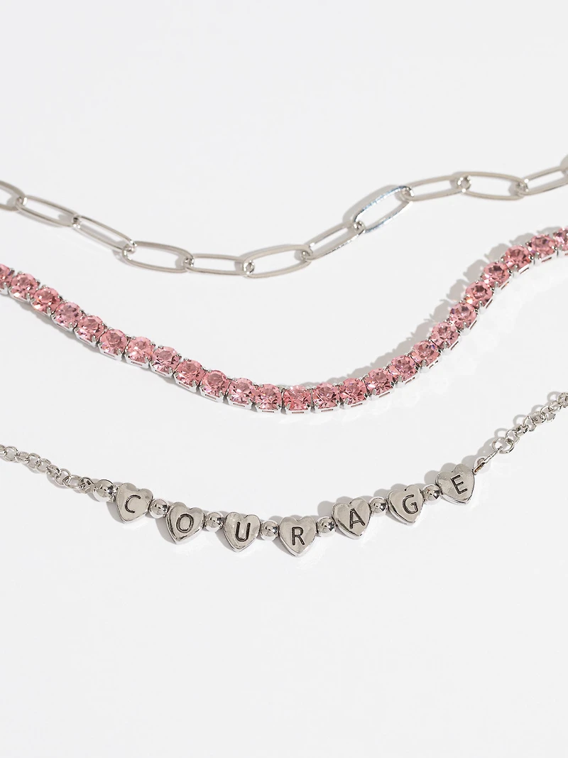 Silver/Pink Breast Cancer Bracelet Trio
