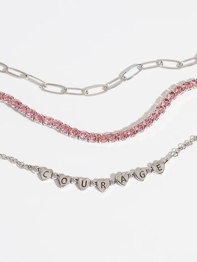 Silver/Pink Breast Cancer Bracelet Trio