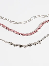Silver/Pink Breast Cancer Bracelet Trio