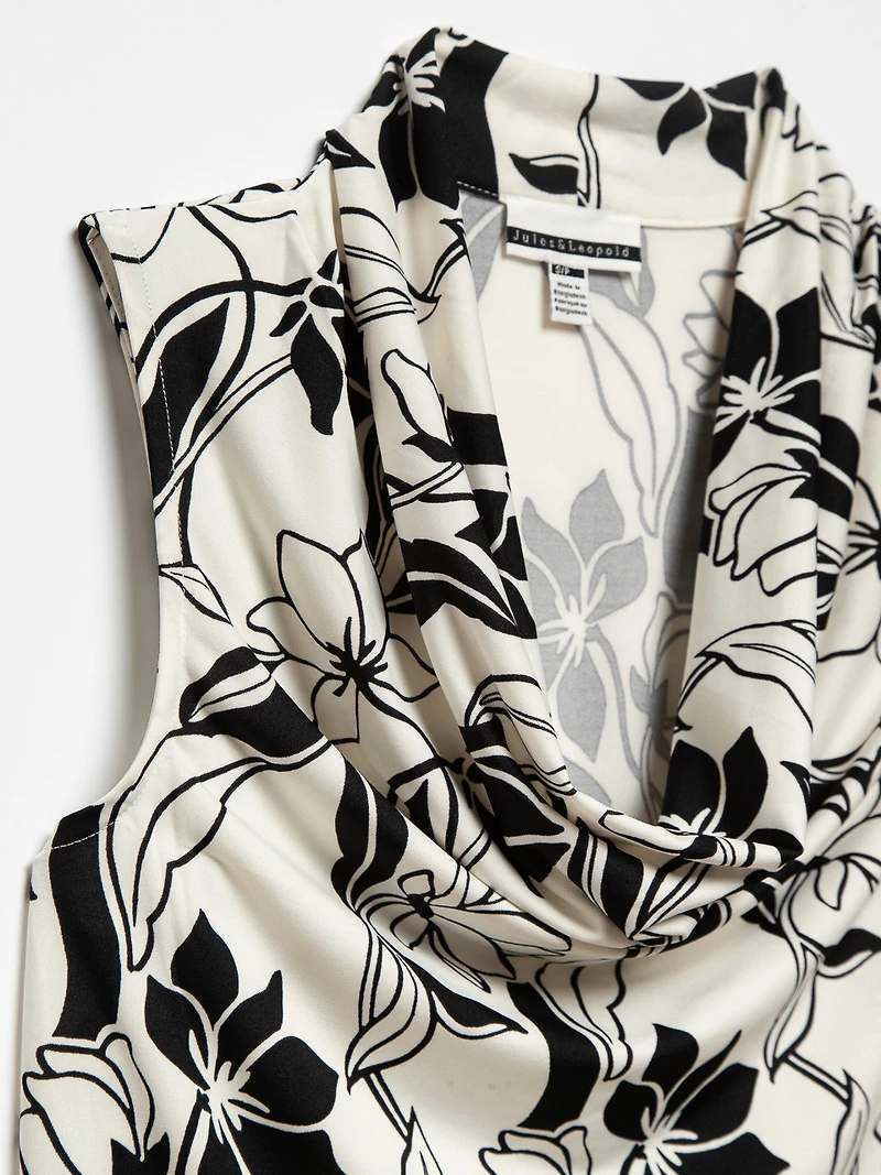 Sleeveless Cowl Neck Top in Ivory/Black Floral