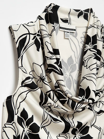 Sleeveless Cowl Neck Top in Ivory/Black Floral