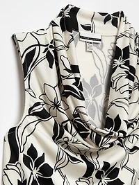 Sleeveless Cowl Neck Top in Ivory/Black Floral
