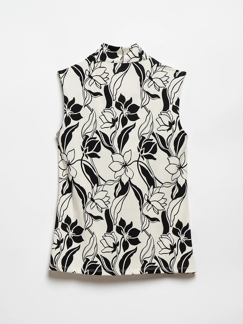 Sleeveless Cowl Neck Top in Ivory/Black Floral