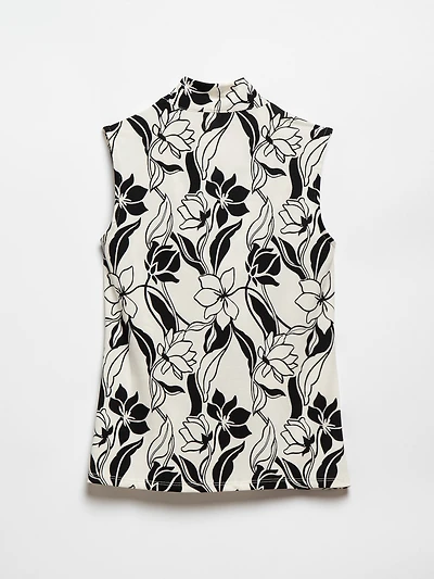 Sleeveless Cowl Neck Top in Ivory/Black Floral
