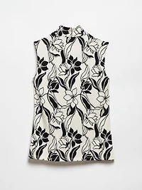 Sleeveless Cowl Neck Top in Ivory/Black Floral