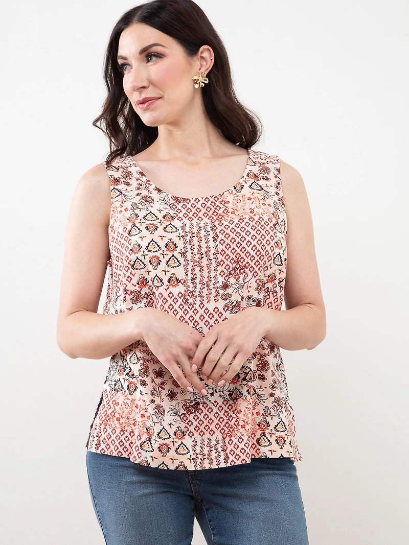 Sleeveless Linen Blend Blouse in Lipstick Print