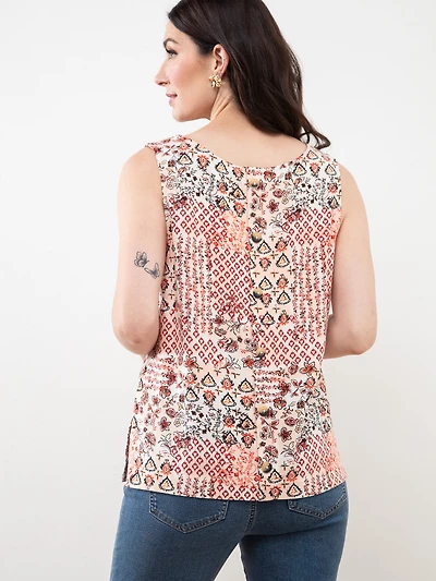 Sleeveless Linen Blend Blouse in Lipstick Print