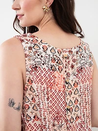 Sleeveless Linen Blend Blouse in Lipstick Print