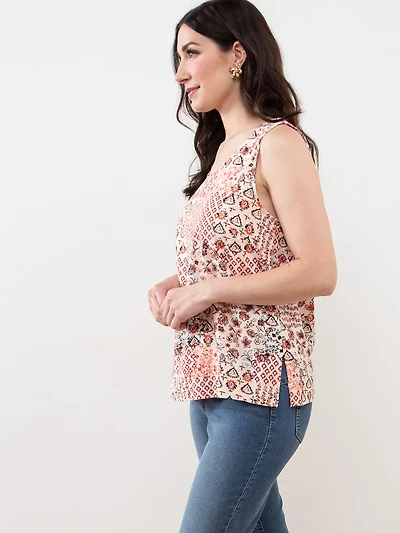 Sleeveless Linen Blend Blouse in Lipstick Print