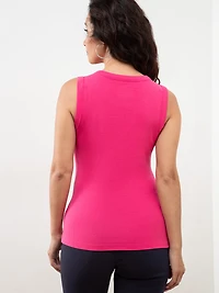 Stretch Cotton Hot Pink Hi-Neck Tank