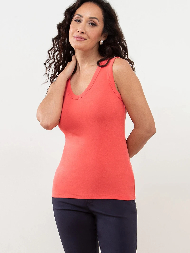 Stretch Cotton Papaya V-Neck Tank