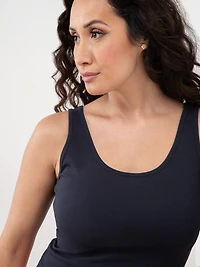 Stretch Cotton U-Neck Tank in Navy