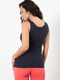 Stretch Cotton U-Neck Tank in Navy