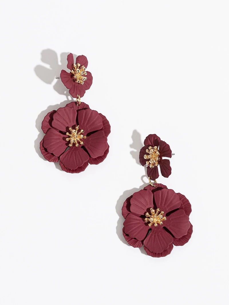 Tiered Floral Earrings in Dark Lipstick