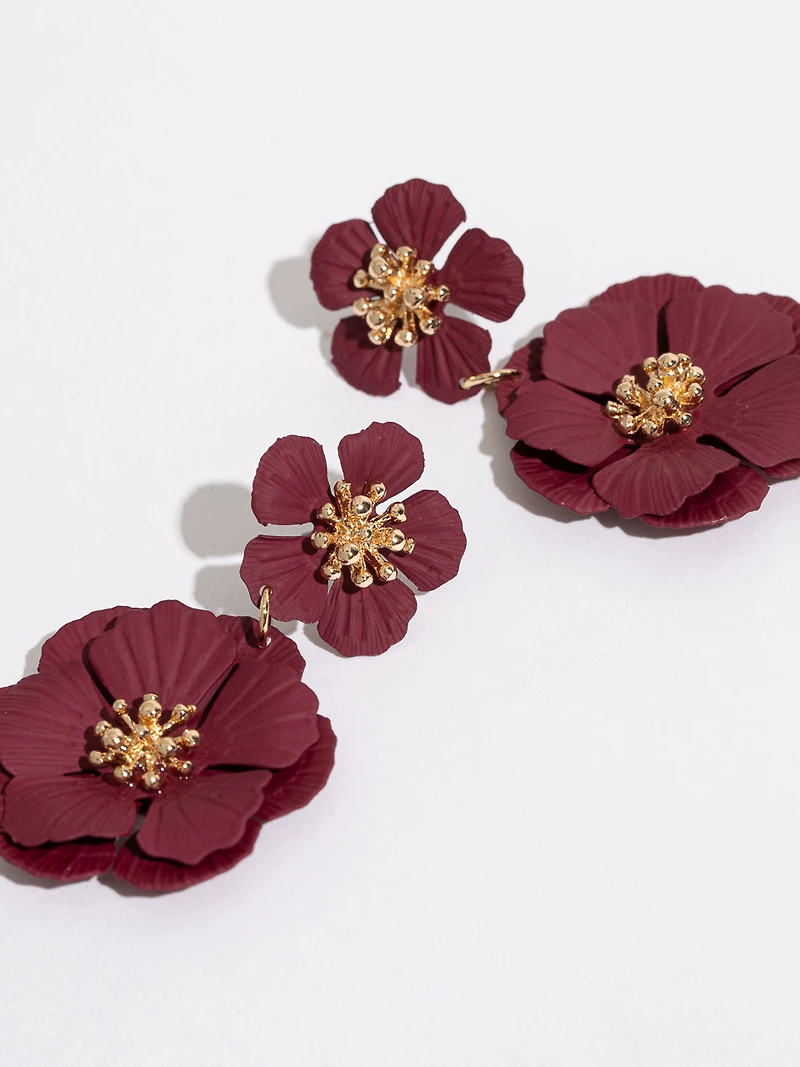 Tiered Floral Earrings in Dark Lipstick