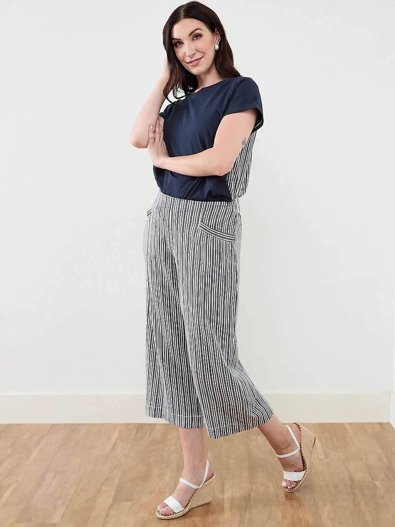Tonia Linen-Blend Stripe Crop Pant