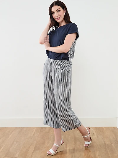 Tonia Linen-Blend Stripe Crop Pant