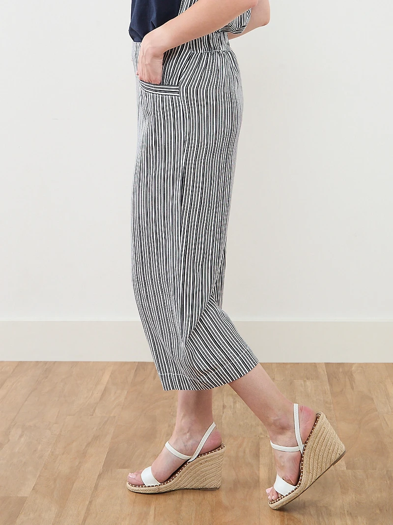 Tonia Linen-Blend Stripe Crop Pant