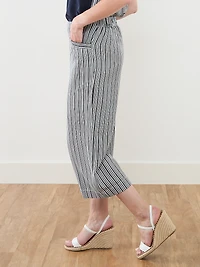 Tonia Linen-Blend Stripe Crop Pant